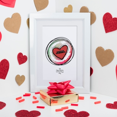 Valentine Heart Sketch Sound Wave Art in frame